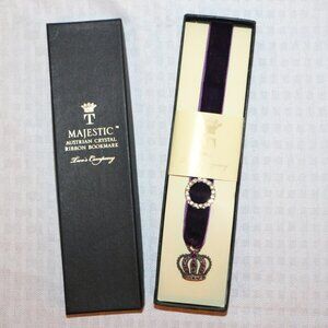 Two's Company Majestic Crown Austrian Crystal Ribbon Bookmark 14" Purple Ribbon
